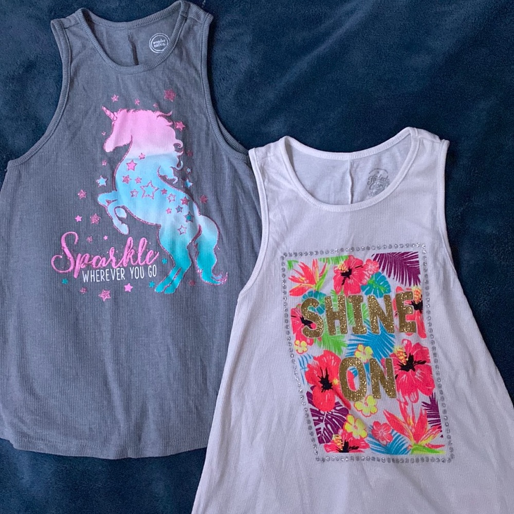 Gray sparkle unicorn tee & White “shine on” tee